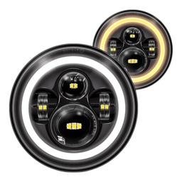 [MB-J14] FARO LED 7" REDONDO NEGRO LUPA OJO DE ANGEL DRL 10-30V